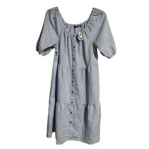Mlle Gabrielle Gingham Seersucker Dress size 1X Tiered Pullover Blue White